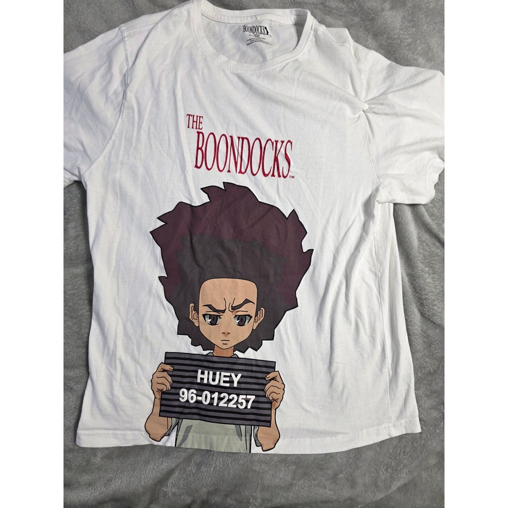 The Boondocks Huey Freeman Mugshot Graphic T-Shirt White Mens XL Short Sleeve
